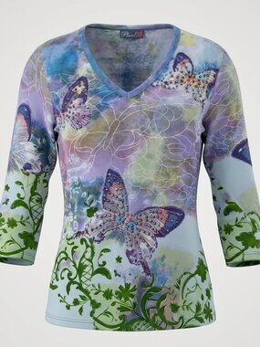 Vintage Phool Y2K Fairycore Butterfly & Floral Embellished V-Neck Top